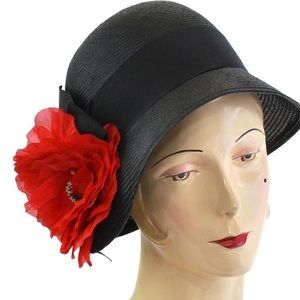 Talbots Black Cloche with Red Flower